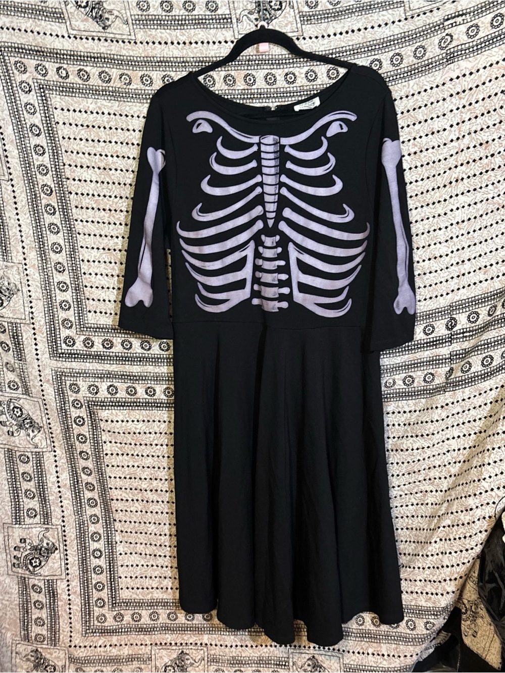 Unique Vintage Black A-line Dress With Rib cage Bones Women’s Size XL